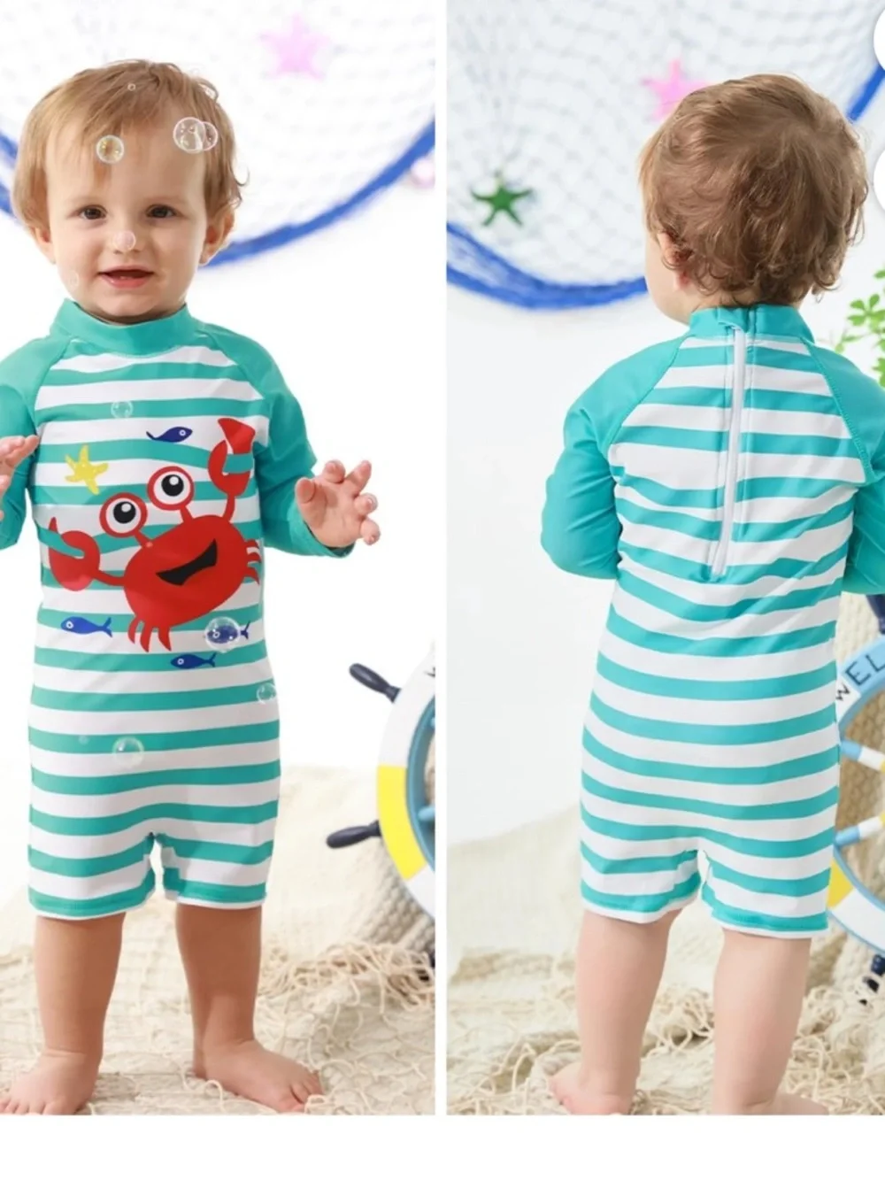 NWOT Kids' Mint Green Crab Rash Guard Swim Suit - 6-12 Months